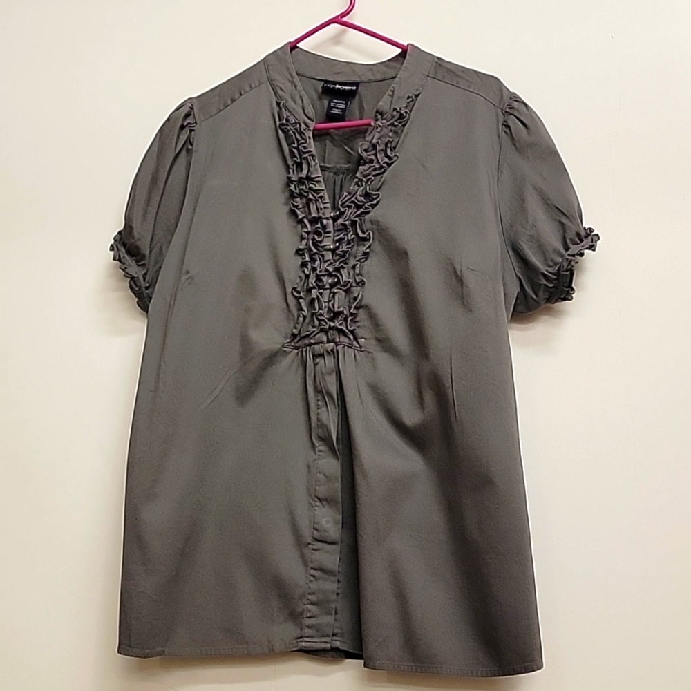 Gray Steampunk Victorian Ruffled Puff Sleeve 18/20 euc